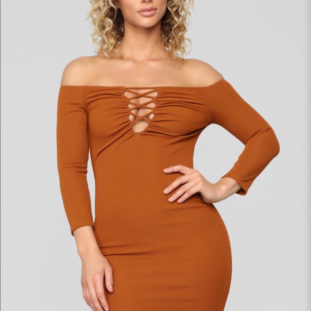 Off the shoulder body con dress